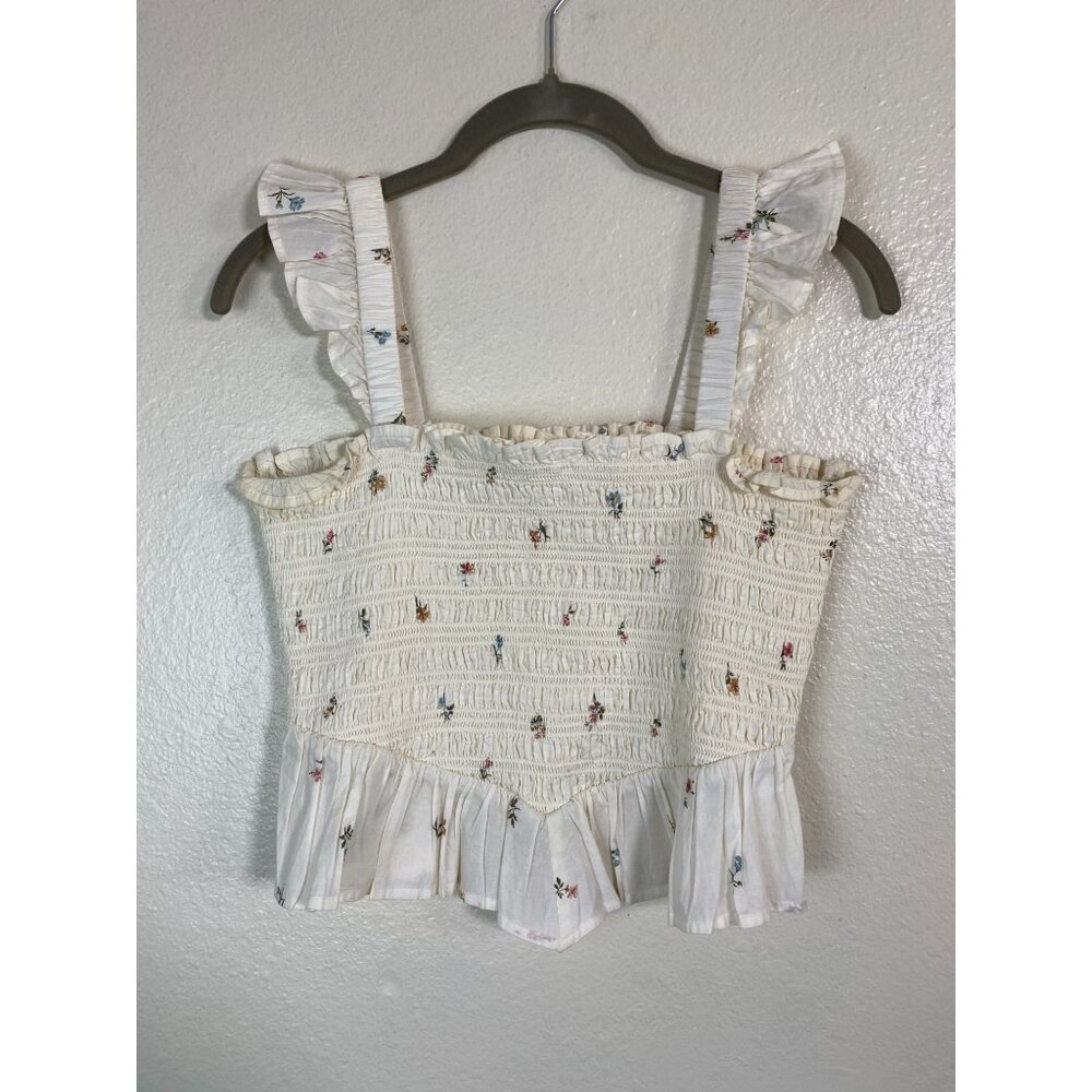 American Eagle Bella Smocked Floral Crop Top Size XS Coquette Cottage Boho Fairy
